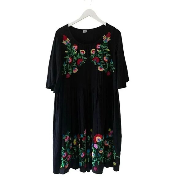 Riviera Sun Rayon Crepe Short Dress with Multicolored Embroidery  SZ 3X #1754 - Picture 4 of 16